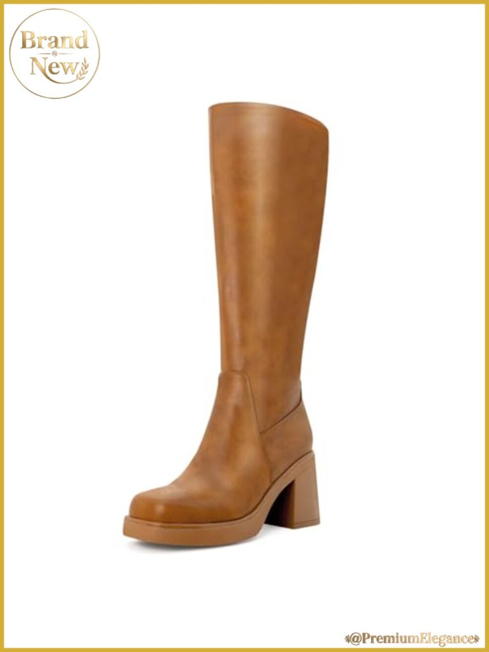 Faux Leather Platform Knee High Boots Chunky Heel Square Toe Tall Boot